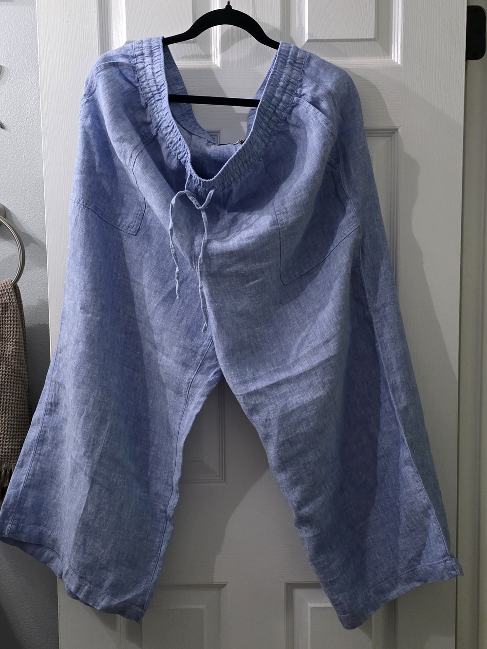 Lands' End Light Blue Linen Wide Leg Cropped Pants High Rise XL